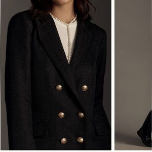 NWT Anthro black tweed blazer military buttons